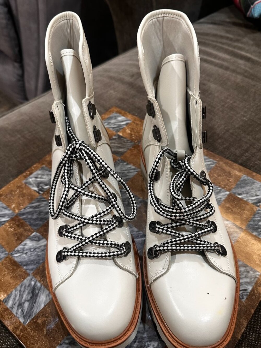 Marc Fisher Women’s Size 11M Cream Leather Combat Boots Lug Sole – Never worn